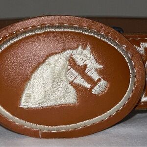 Brown Leather Belt with Horse Embroidery